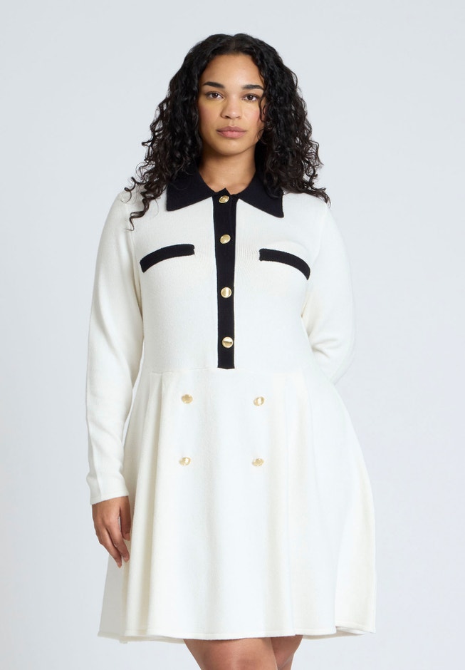 Collared Sweater Dress With Buttons image number 2