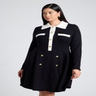 Collared Sweater Dress With Buttons image number null