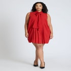 Pleated Bow Neck Mini Dress image number null