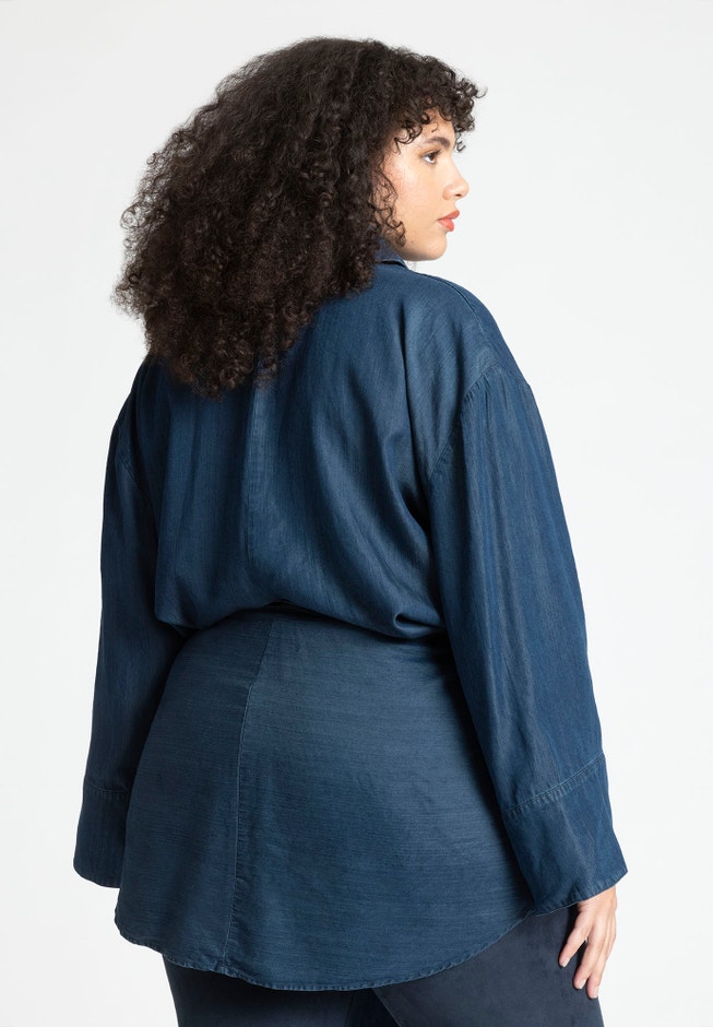Barkwood x ELOQUII Chambray Tunic With Waist Ties image number null