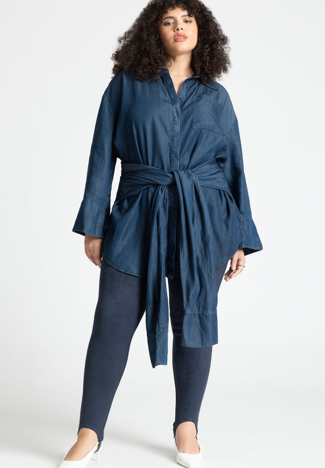Barkwood x ELOQUII Chambray Tunic With Waist Ties image number null