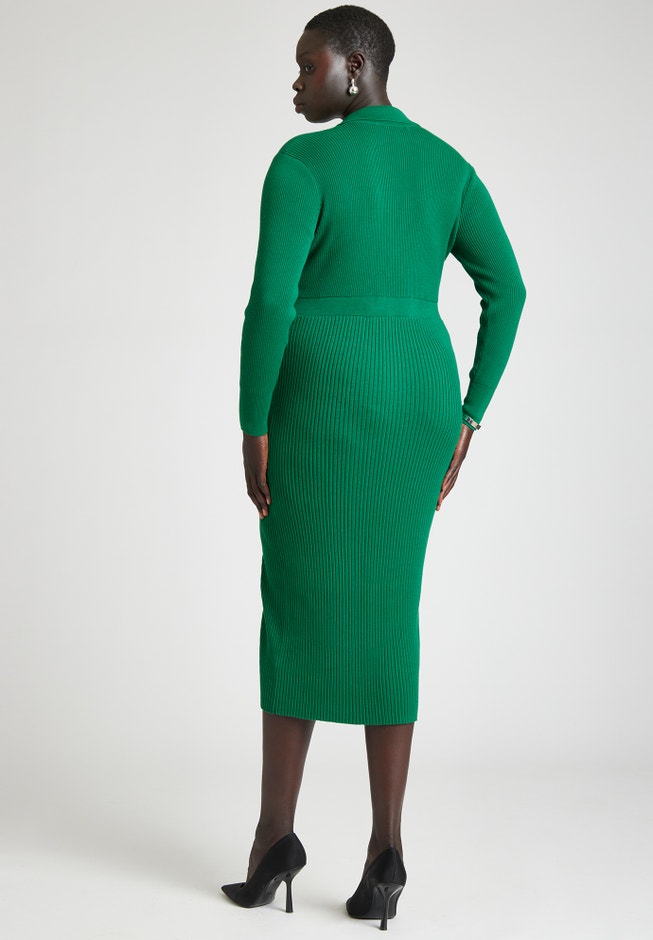 Ribbed Sweater Dress With Button Detail image number 1