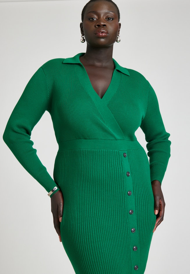 Ribbed Sweater Dress With Button Detail image number 3