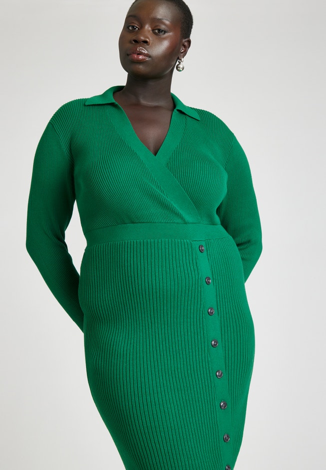 Ribbed Sweater Dress With Button Detail image number 4