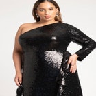 Sequin One Sleeve Maxi Dress With Slit image number null