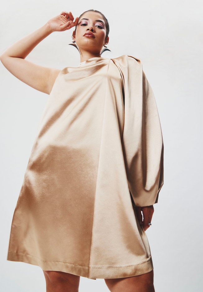 Pleated Shoulder Mini Dress image number null