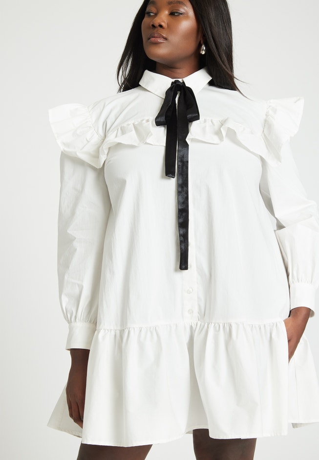 Ruffle Shirt Dress With Tie image number 1