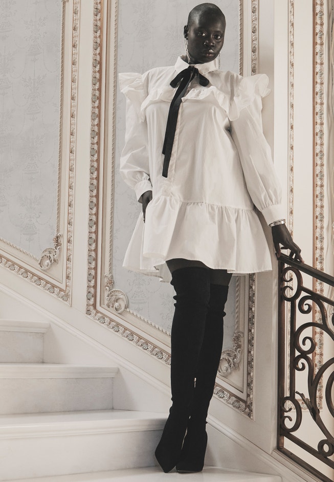 Ruffle Shirt Dress With Tie image number null