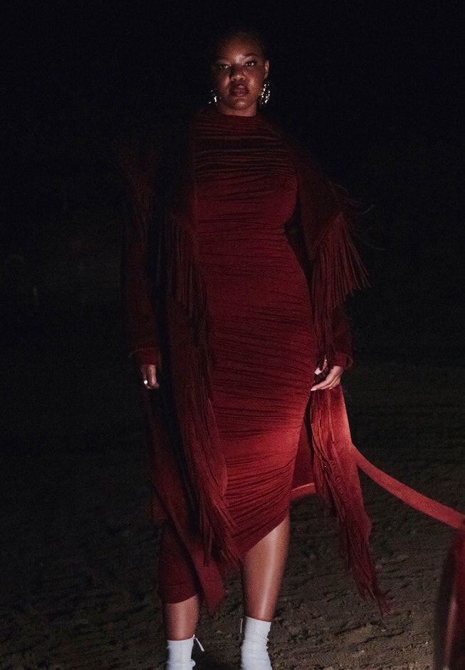 Barkwood x ELOQUII Fringe Coat With Belt image number null