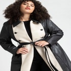 Faux Leather Contrast Panel Coat image number null
