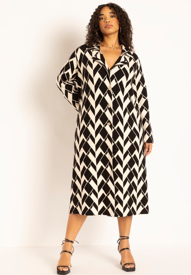 Geo Print Heavy Knit Duster image number 1