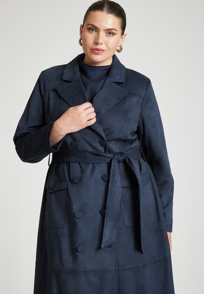 Barkwood x ELOQUII Faux Suede Trench image number null