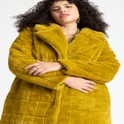 Dimensional Plaid Fur Coat image number null