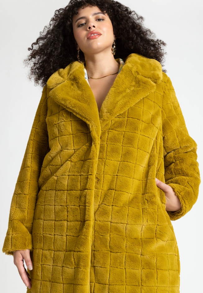 Dimensional Plaid Fur Coat image number null