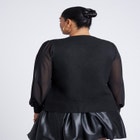 Sheer Sleeve V-Neck Sweater image number null