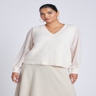 Sheer Sleeve V-Neck Sweater image number null