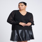 Sheer Sleeve V-Neck Sweater image number null