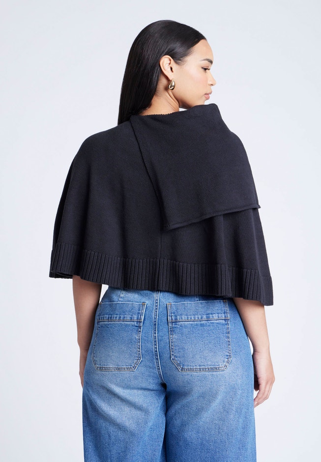 Button Detail Sweater Poncho image number 1