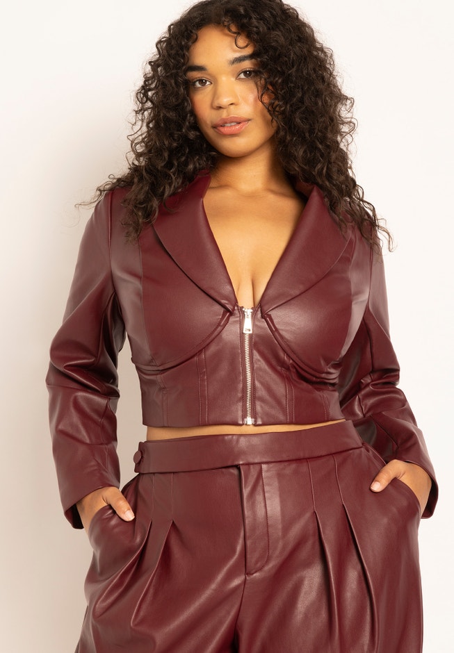 Cropped Bustier Faux Leather Blazer image number 1