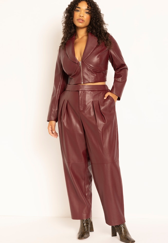 Cropped Bustier Faux Leather Blazer image number 3