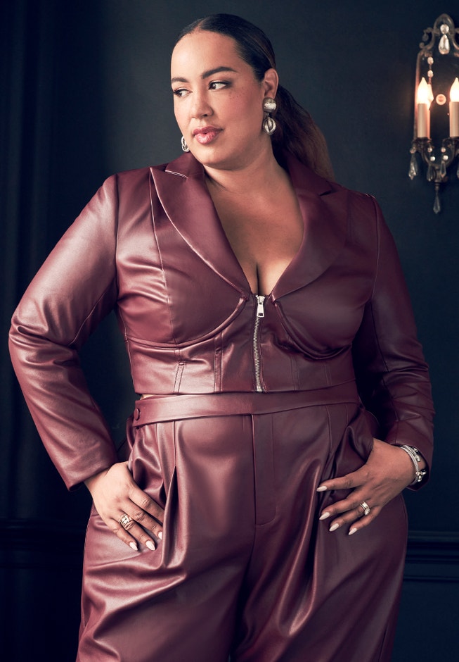 Cropped Bustier Faux Leather Blazer image number 0
