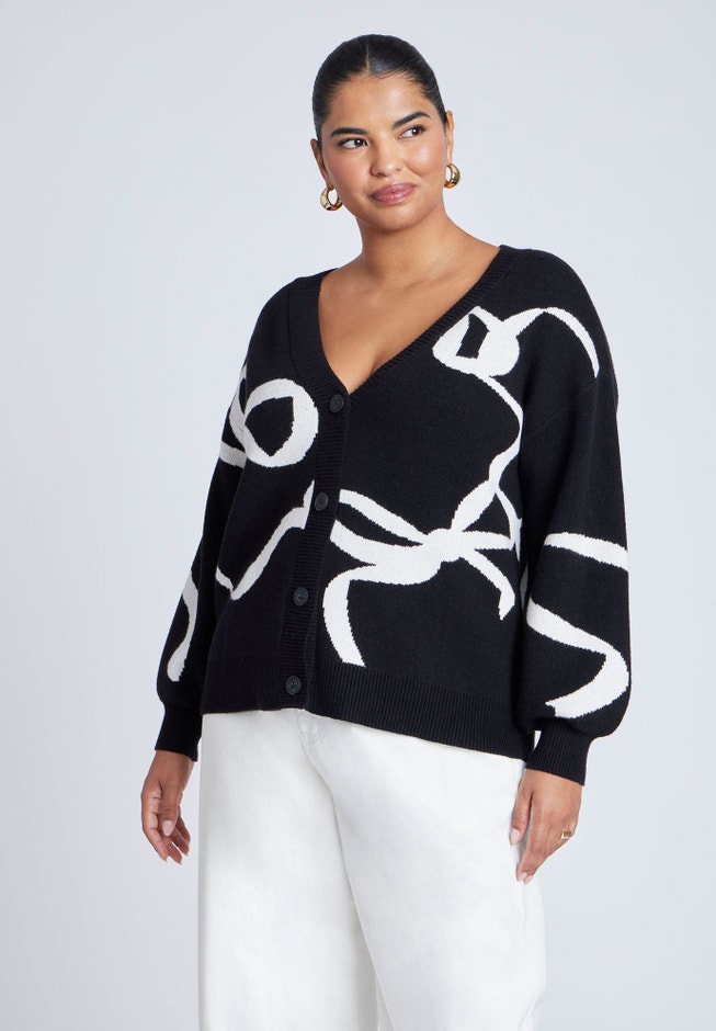 Bow Print Cardigan image number null