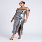 Twist Neck Lame Maxi Dress image number null