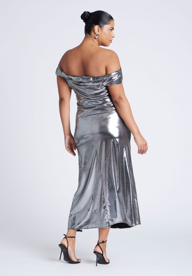 Twist Neck Lame Maxi Dress image number 1