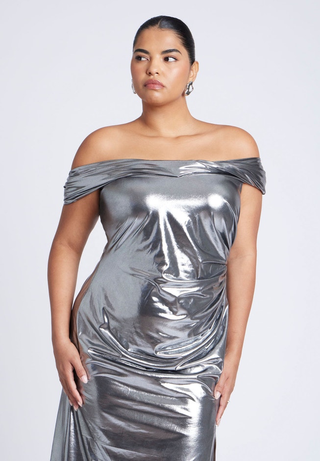 Twist Neck Lame Maxi Dress image number 2