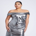 Twist Neck Lame Maxi Dress image number null