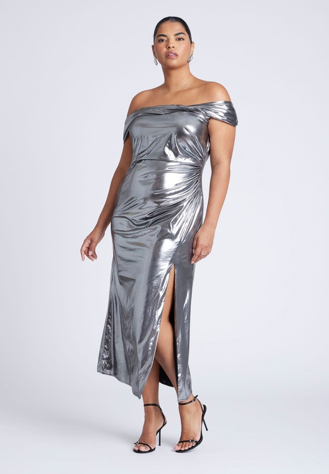 Twist Neck Lame Maxi Dress image number 3