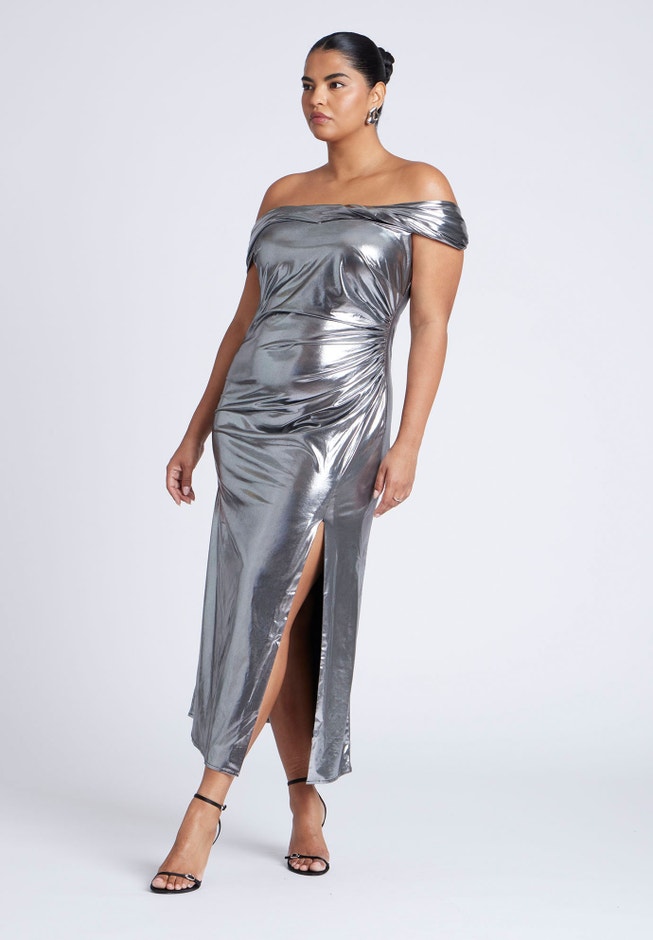 Twist Neck Lame Maxi Dress image number 0