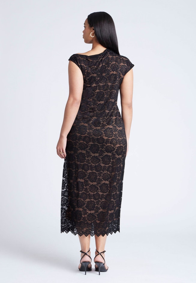 ELOQUII Women's Plus Size Lace Fitted Midi Dress, Size: 18, Black ELOQUII Women's Plus Size Lace Fitted Midi Dress, Size: 18, Black