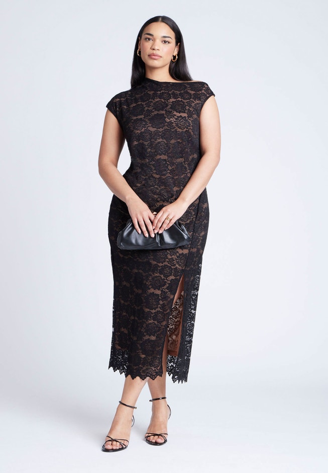 Eloquii Women's Plus Size Lace Fitted Midi Dress, Size: 18, Black Eloquii Women's Plus Size Lace Fitted Midi Dress, Size: 18, Black
