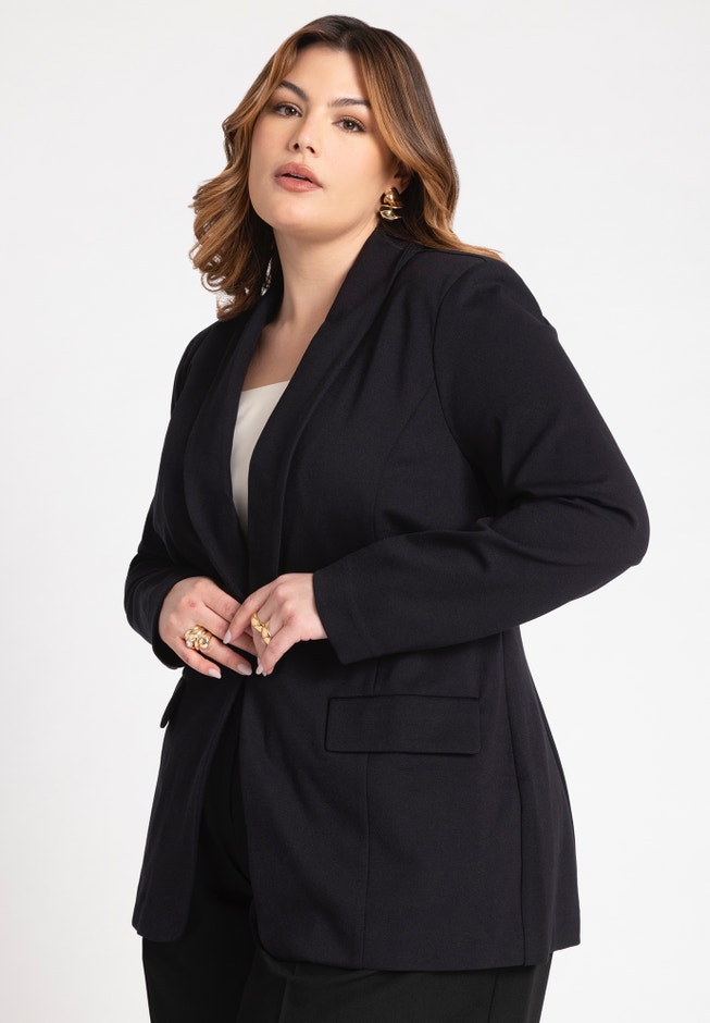 Nipped Waist Blazer Single Breasted, Shawl Collar, 4473320 ELOQUII
