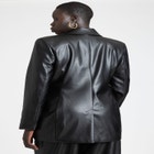 Faux Leather Cinched Waist Double Breasted Blazer image number null