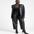 Faux Leather Cinched Waist Double Breasted Blazer image number null