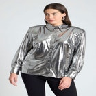 Metallic Button Up Top With Shoulder Pad image number null