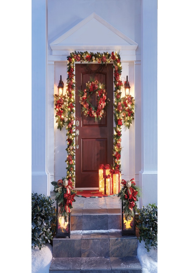 22" Red Ribbon Lantern with Candles image number 1