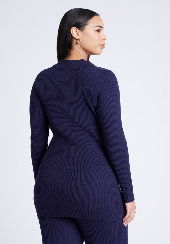 Button Front Long Ribbed Cardigan image number null