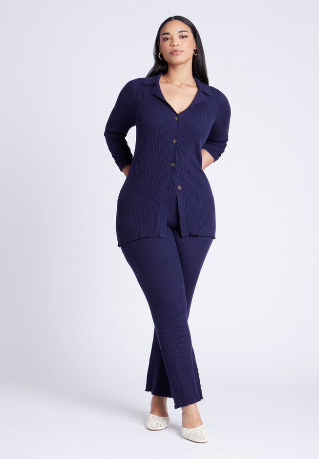 Button Front Long Ribbed Cardigan image number null