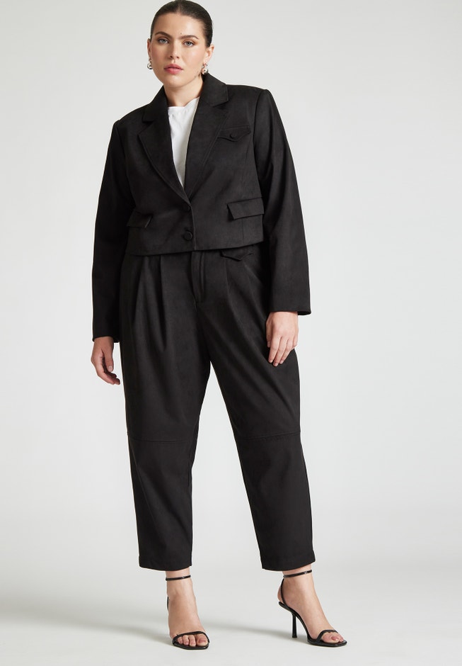 Barkwood x ELOQUII Faux Suede Crop Jacket With Pocket Details image number 2