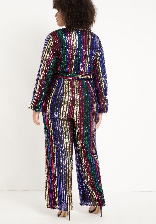 Multicolor Stripe Sequin Jumpsuit image number 6