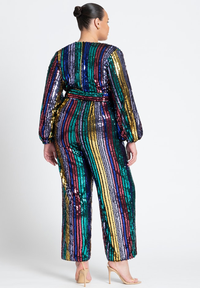 Multicolor Stripe Sequin Jumpsuit image number 3