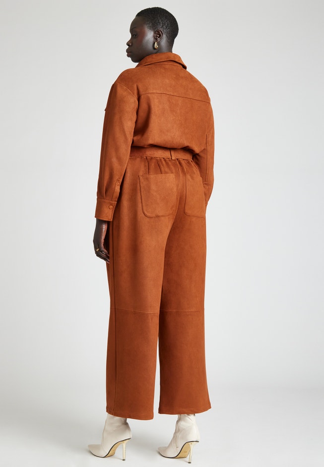 Barkwood x ELOQUII Faux Suede Jumpsuit With Belt image number null