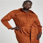 Barkwood x ELOQUII Faux Suede Jumpsuit With Belt image number null