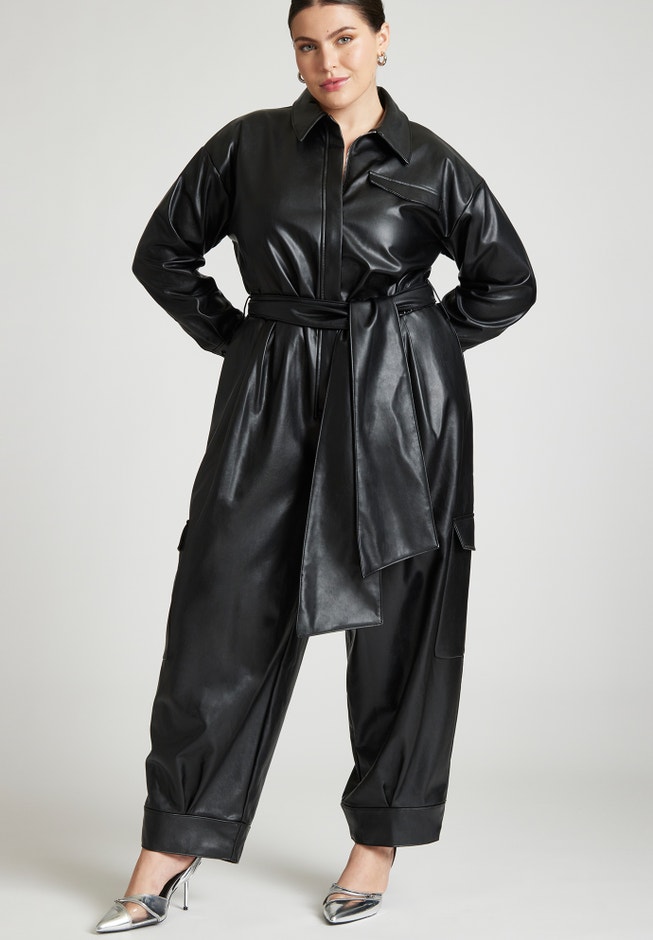 Leather Jumpsuit With Cargo Pockets image number 2