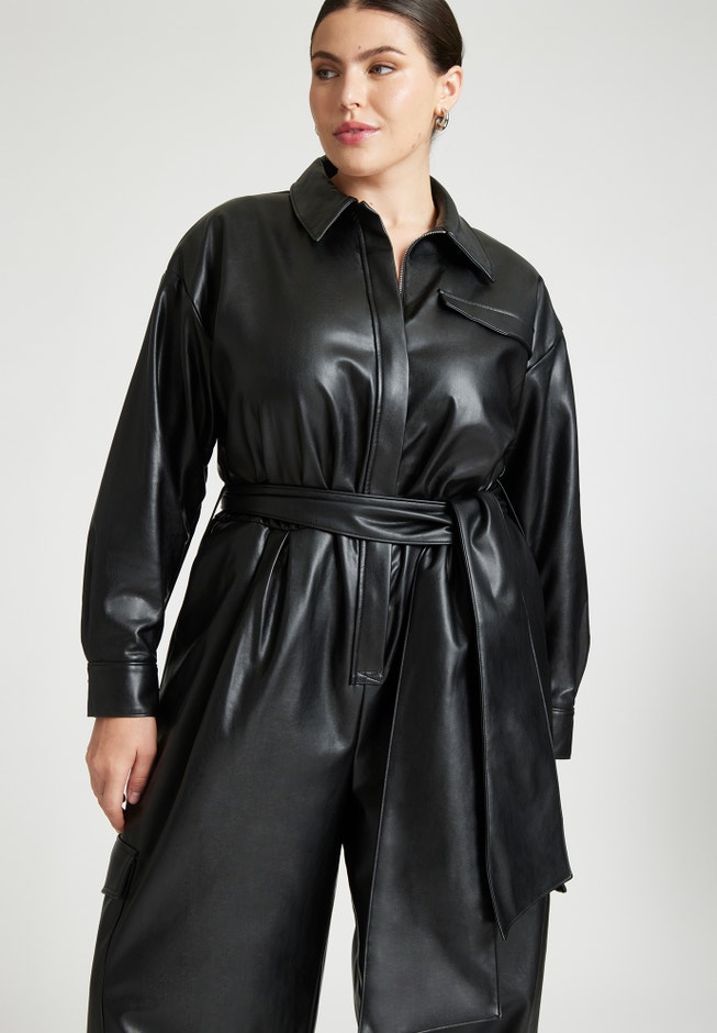 Leather Jumpsuit With Cargo Pockets image number null