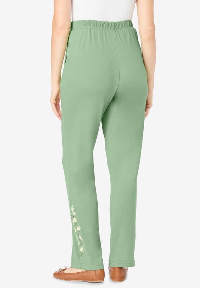 Women’s Plus-Size 7-Day Knit Embroidered Straight-Leg Pull-On Pants image number 1