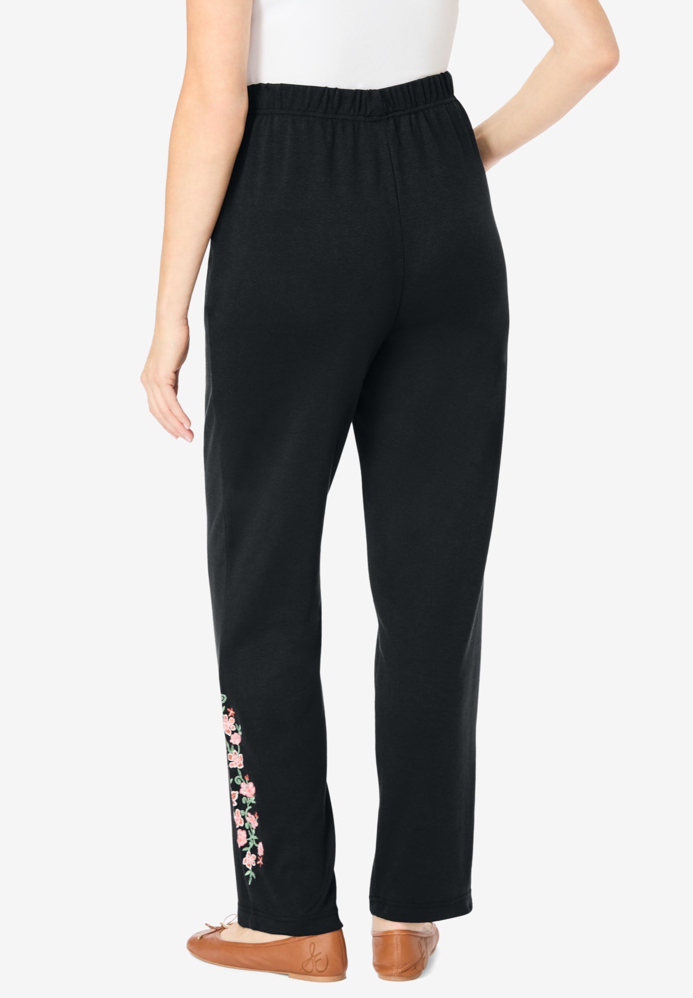 7-Day Knit Embroidered Straight-Leg Pull-On Pants image number 2